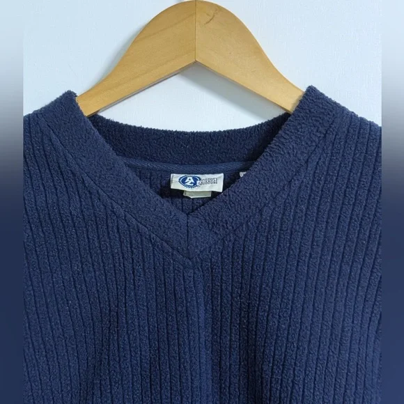 Arizona Jean Co Navy V Neck Sweater M Ribbed Knit Unisex - Picture 4 of 14